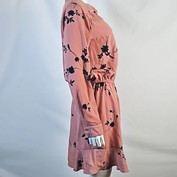 Joie Acey Antique Rose & Black Floral Long Sleeve Flounce Ruffle Hem Dre… - Picture 8 of 16